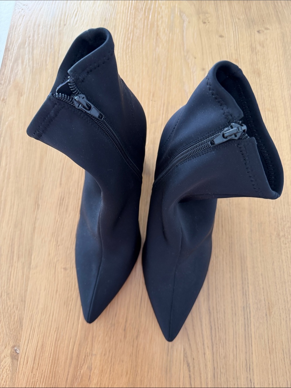 Jeffrey Campbell Black Pointed Sock Ankle Boots with Side Zips